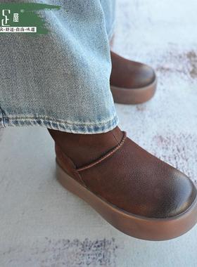 头层细磨砂牛皮厚底雪地靴女套筒加厚保暖棉靴休闲加绒短靴243016