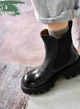 脚感难忘水洗胎小马皮切尔西靴大头超轻酷潮烟筒靴原版女靴232022