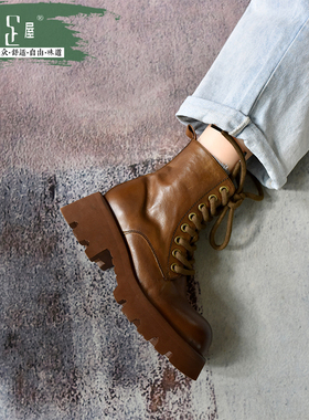 脚感难忘水洗胎小马皮马丁鞋大头厚底系带超轻舒适机车女靴232021