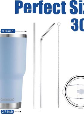 美国直邮 D·S 蓝色玻璃杯不锈钢双壁真空保温杯，带吸管和盖子