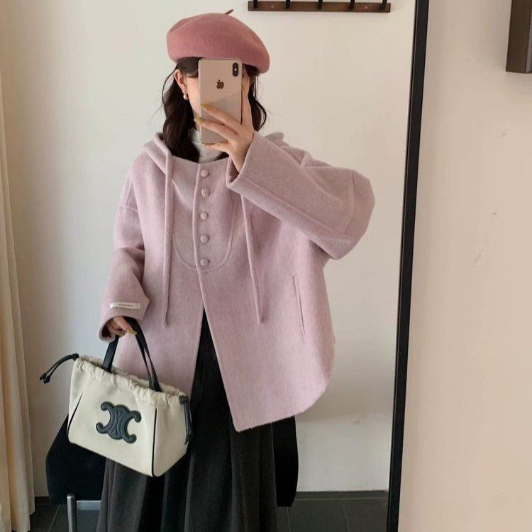 小个子设计感双面羊毛大衣女2025秋冬新款宽松高级感短款毛呢外套