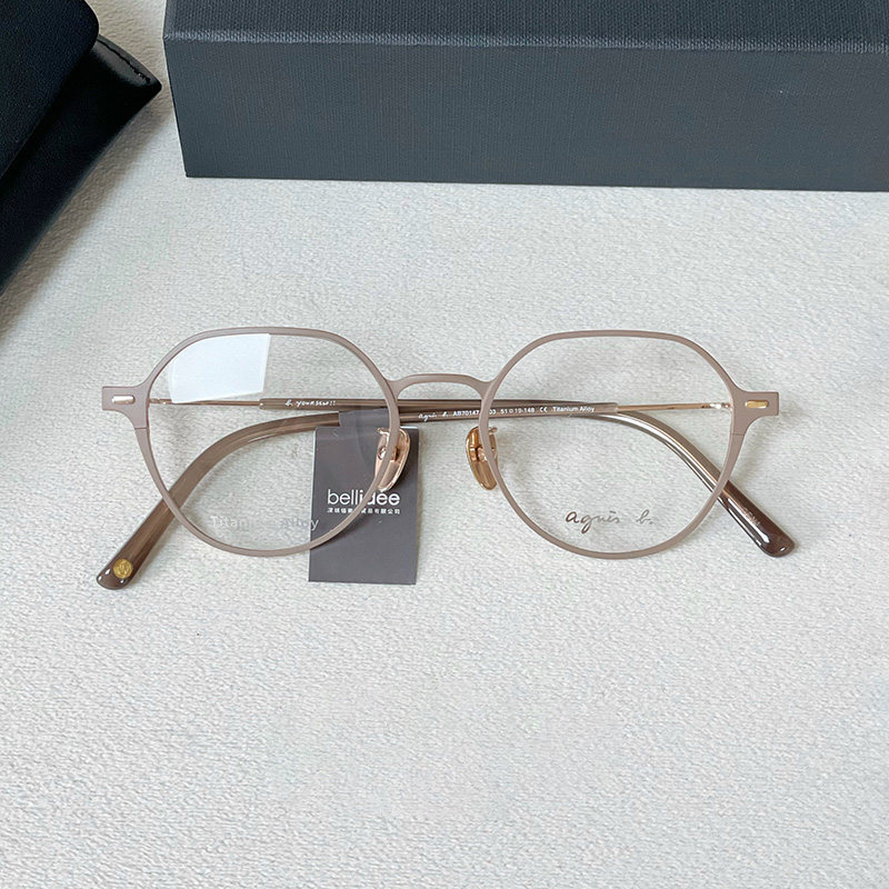 法国设计师品牌Agnes b.多边形钛眼镜框男款近视可配度数大框镜架