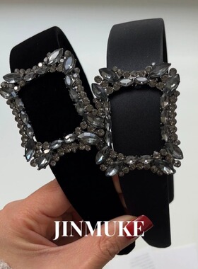 JINMUKE韩国进口发饰头饰黑色长方形大闪钻重工气质质感发箍头箍