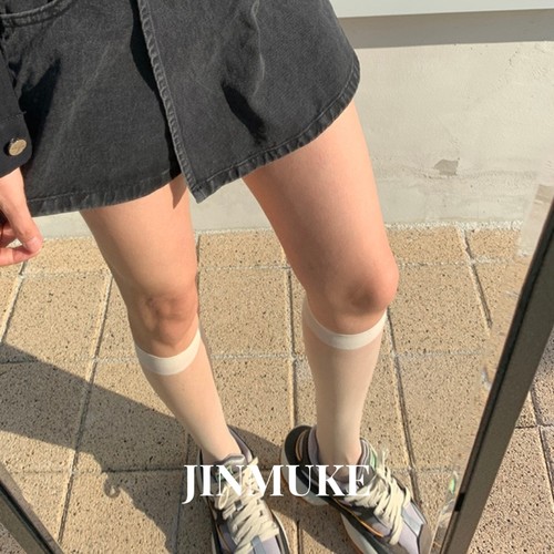 JINMUKE韩国进口东大门袜子春夏新款时尚透明白色黑色丝袜小腿袜