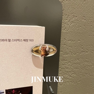 JINMUKE韩国进口小众设计可爱猫咪亚克力耳机发夹边夹刘海夹侧夹