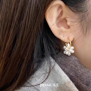 JINMUKE韩国进口耳饰珍珠花球耳钉耳环新品2023