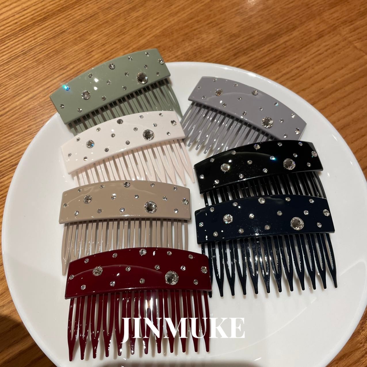 JINMUKE韩国进口发饰新款气质百搭亚克力彩钻插梳发梳发饰碎发梳