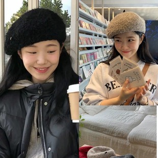 韩国进口东大门beige博主ins同款 小金标帽毛毛帽 贝雷帽简约毛绒