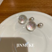 JINMUKE饰品韩国进口耳饰小众圆球气质透明耳钉