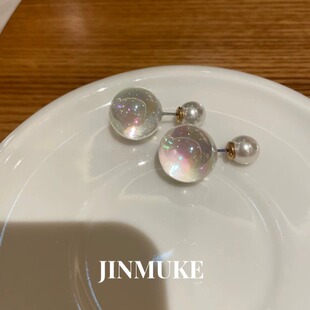 JINMUKE饰品韩国进口耳饰小众圆球气质透明耳钉