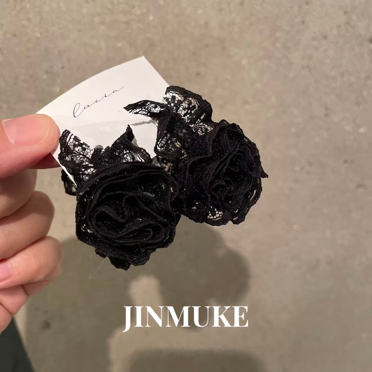 JINMUKE韩国进口耳饰气质百搭简约纯色蕾丝花朵半圈手工耳钉耳环