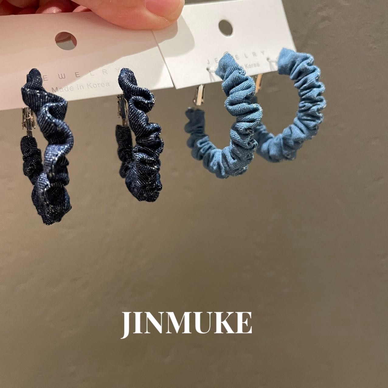JINMUKE韩国进口耳饰气质复古牛仔色系耳圈耳环耳饰新品