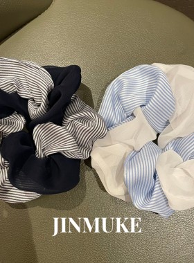 JINMUKE韩国进口发饰头饰条纹拼接雪纺小清新肠圈气质百搭时尚新