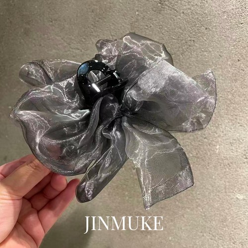 JINMUKE韩国进口发饰头饰气质百搭纯色绢纱双层蝴蝶结抓夹发抓