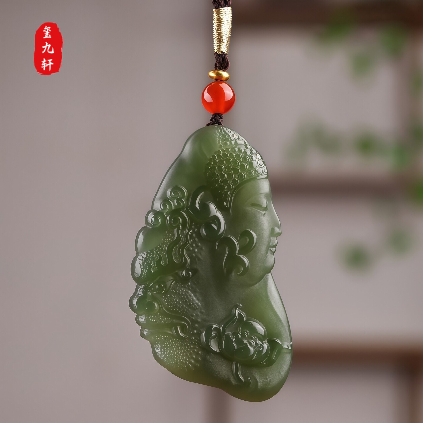 天然湖水绿玉坠佛魔一念间玉挂件
