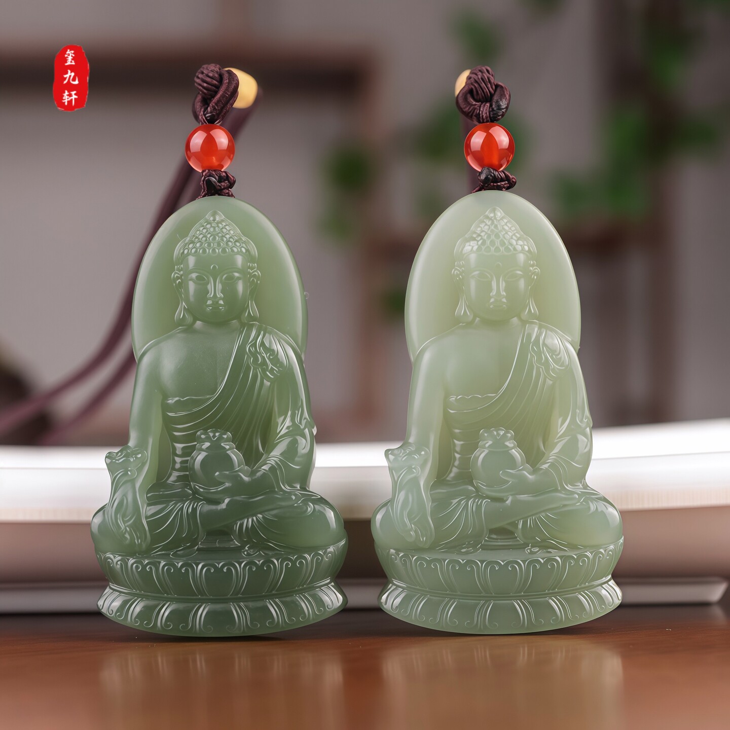 和田玉药师佛金刚杵莲花吊坠