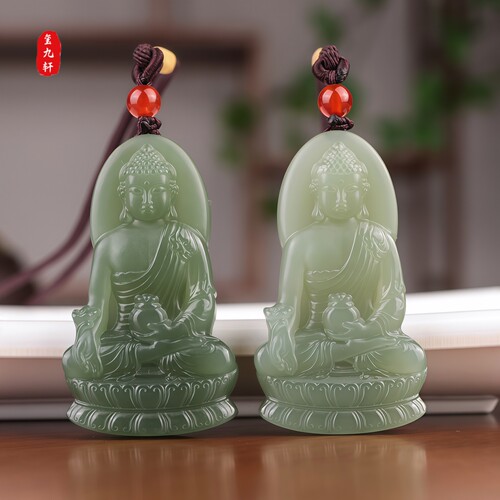 和田玉药师佛金刚杵莲花吊坠