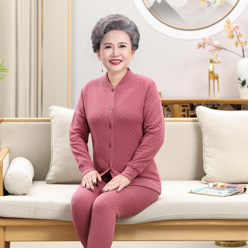 纯棉中老年保暖内衣三层夹棉