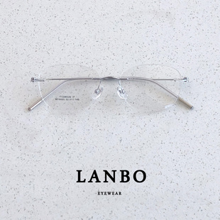 超轻钛架6g椭圆形无边框近视眼镜男潮小脸复古银色镜框女可配度数