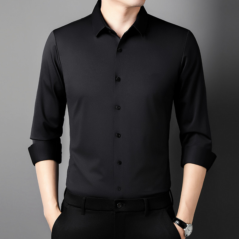男式纯黑色亮面舞服上衣摩登舞练功服华尔兹国标交际舞蹈长袖衬衫