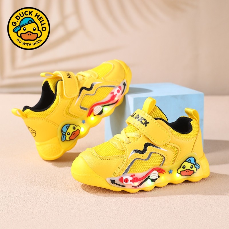 小黄鸭童鞋男童正品春季网面发光亮灯休闲鞋魔术贴软底可爱运动鞋