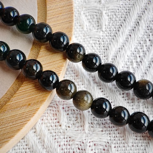 天然黑曜石圆珠散珠diy手链项链