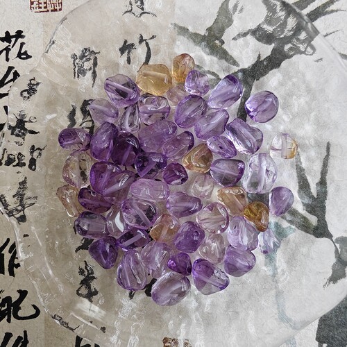 天然水晶碎石紫黄晶散珠DIY配件