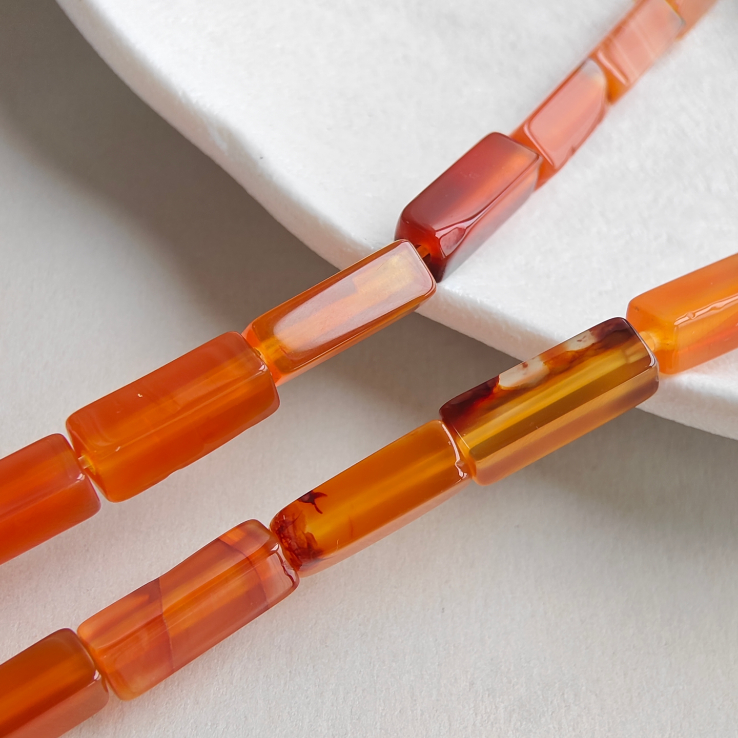 方形柱天然红玛瑙珠子DIY有孔