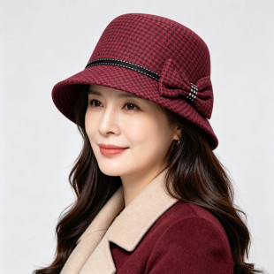 中年妈妈帽子女款2026新款老年人秋冬季保暖毛呢盆帽老太太渔夫帽