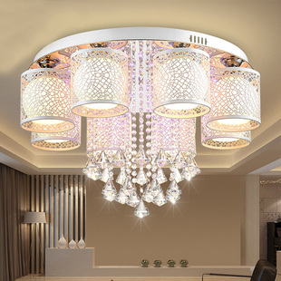 客厅主灯大气圆形水晶灯房间主卧室灯简约现代浪漫led吸顶灯变色
