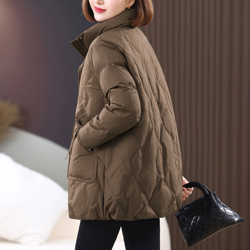 韩版白鸭绒中长款立领百搭羽绒服