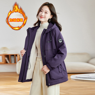 加厚加绒连帽保暖爆款 派克服女冬季 时尚 2025韩版 冲锋衣外套潮 新款