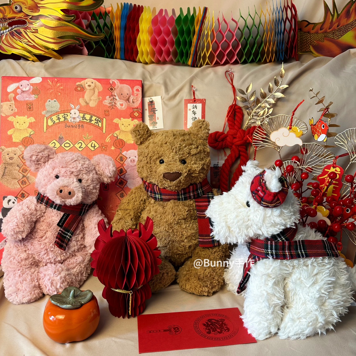 崽崽配饰苏格兰格子围巾巴塞罗熊围巾红格子（不含熊）