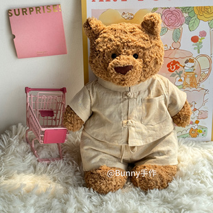 原创国风系列 国风衬衣 原创手作巴塞罗熊国潮亚麻立领盘扣衬衫