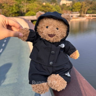 原创手作TNF北Face巴塞罗熊巴猪北面春季冲锋衣黑色风衣套装