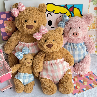 蝴蝶结纯棉娃衣 格子裤 巴塞罗熊衣服裤 衩子巴纳布斯猪内裤