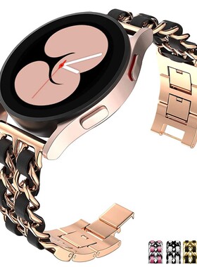 小香风金属表带适用三星galaxy watch34567代牛仔链条20/22mm通用