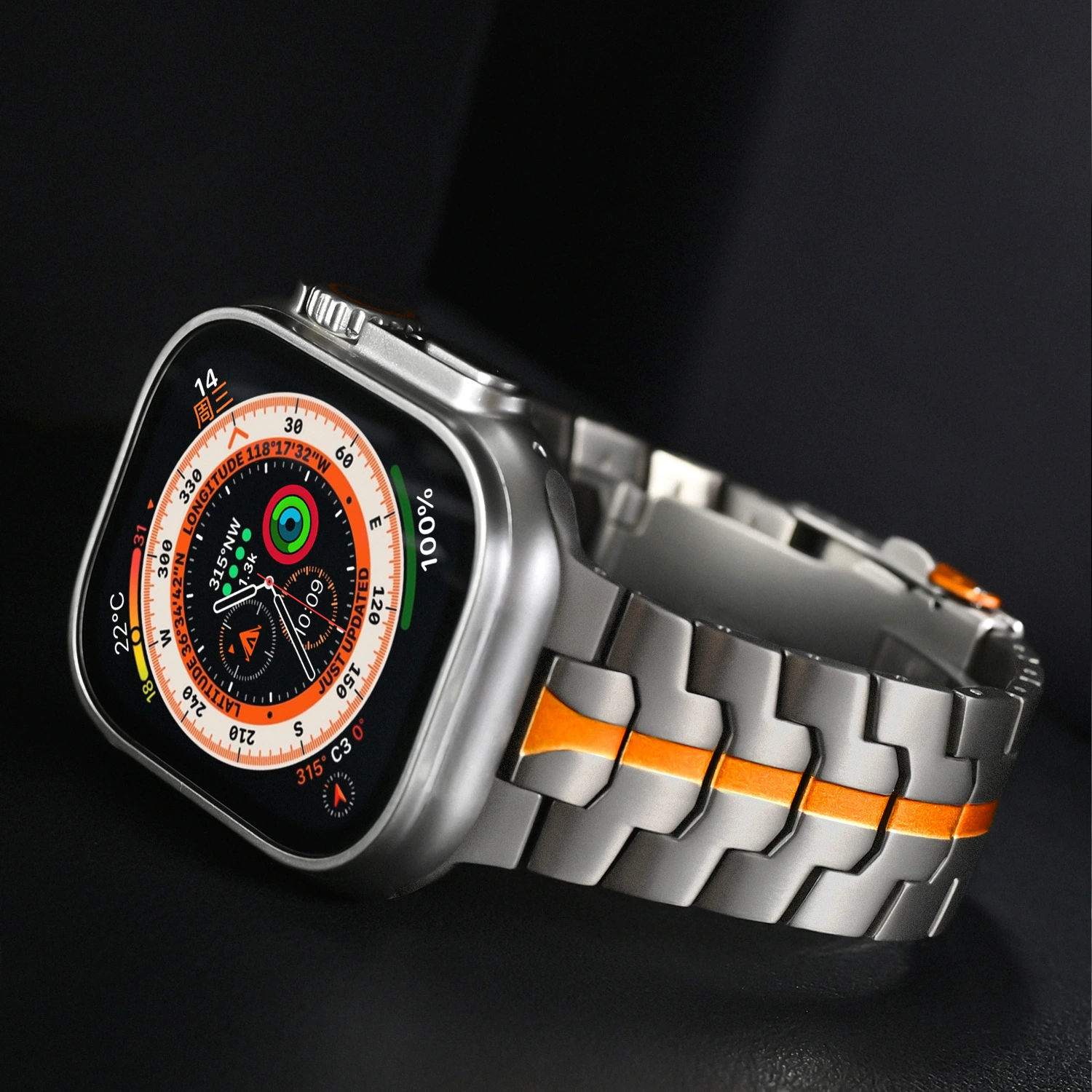 适用苹果手表带Apple watch Ultra纯钛钢铁侠不锈钢表带S10/987代