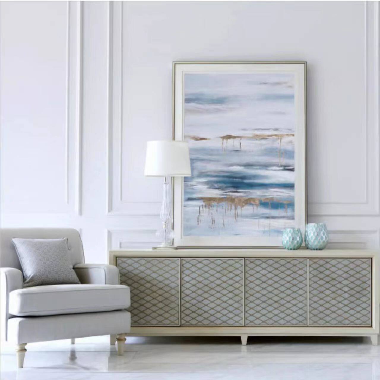 法式轻奢电视柜实木客厅小户型视听地柜客厅白色彩绘电视柜地柜