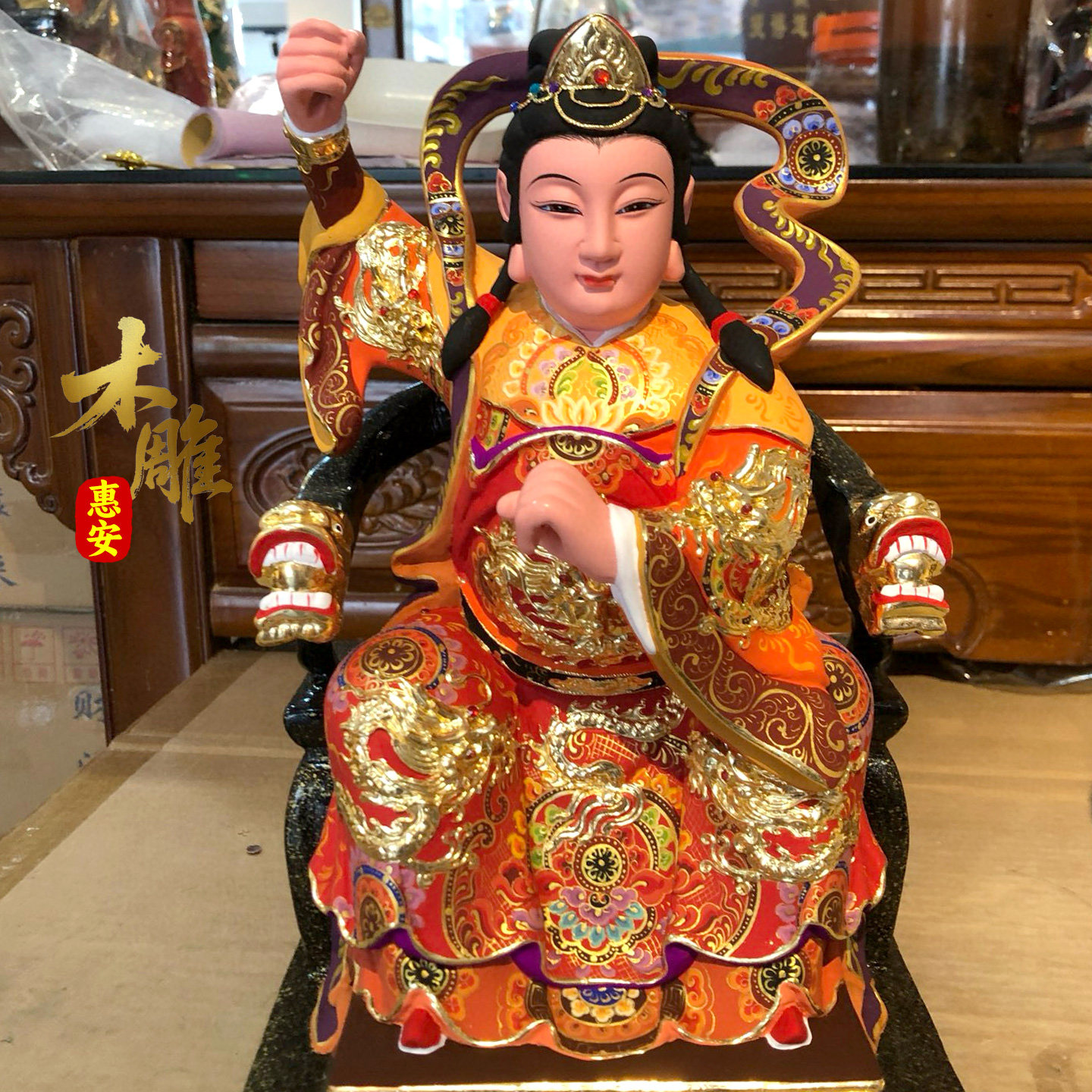 临水夫人神像陈靖姑香樟木雕精工手工彩绘三奶夫人陈太后陈十四娘