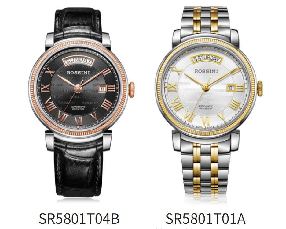 罗西尼表SR5801T间18K金手表双历自动机械男表全国联保
