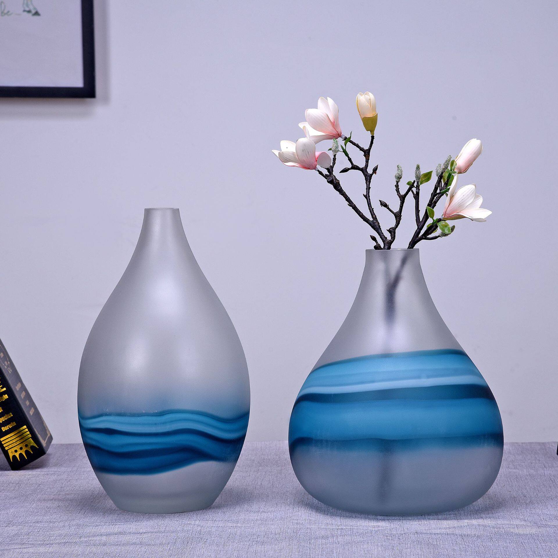 彩色拼接花瓶磨砂玻璃工艺品摆件地中海软装玻璃花瓶