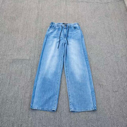 出口美单春新品家高腰阔腿牛仔裤天丝汉麻胖MM大码牛仔长裤女裤