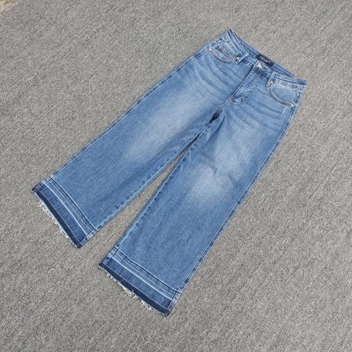 磨白八分春夏棉弹晕染毛边牛仔裤