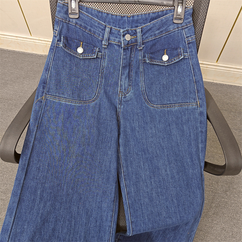 高腰复古阔腿牛仔裤女直筒长裤