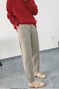 薄绒毛呢裤2019秋冬新款韩版大码宽松休闲烟管裤哈伦裤萝卜女裤子