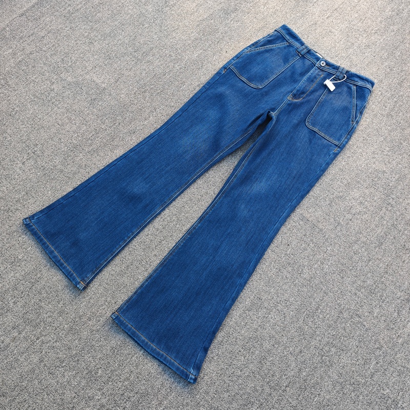 微喇叭加绒棉弹力牛仔裤保暖