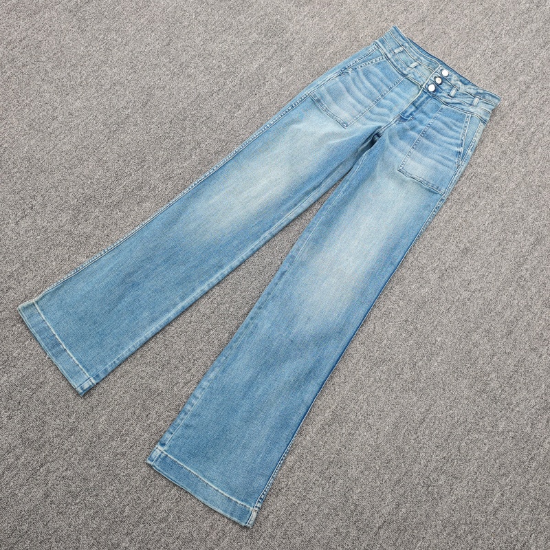 水洗磨白高腰弹力显瘦直筒牛仔裤