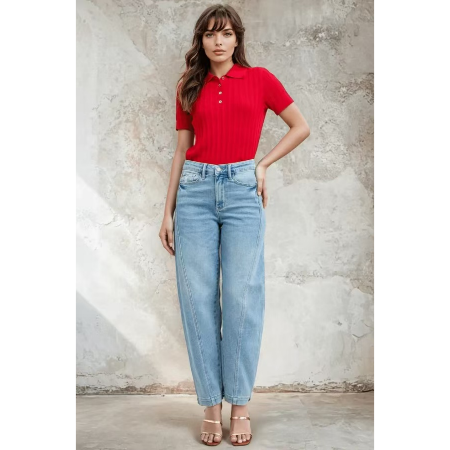 春秋高腰棉弹大码牛仔弯刀萝卜裤