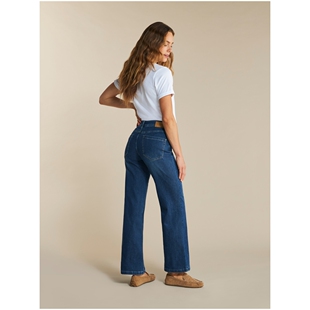 欧美单高腰牛仔裤弹力棉宽松直筒裤洗水磨白大码加长女窄版阔腿裤